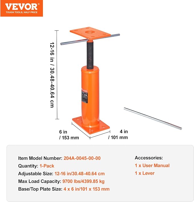 VEVOR House Floor Jack, 9700 lbs Max Load Capacity, Adjustable Support Beam - Image 7