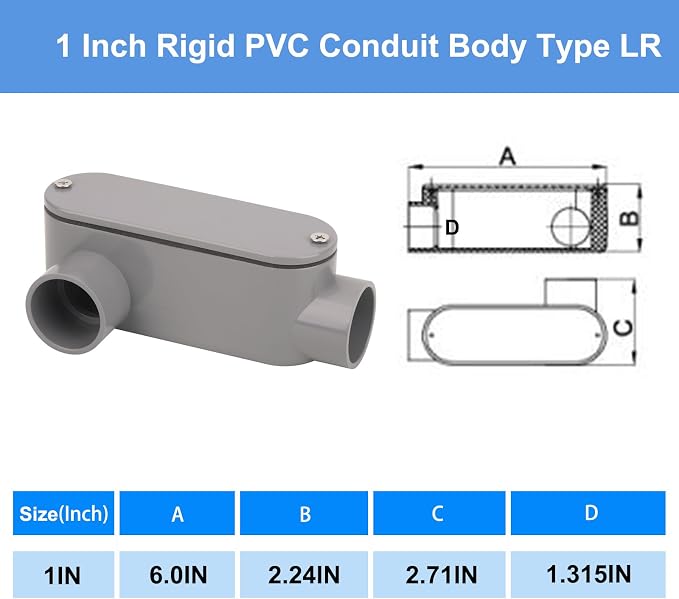 4Pack 1 Inch Rigid PVC Conduit Body Type LR, Slip x Slip PVC Conduit Bodies LR - Image 2