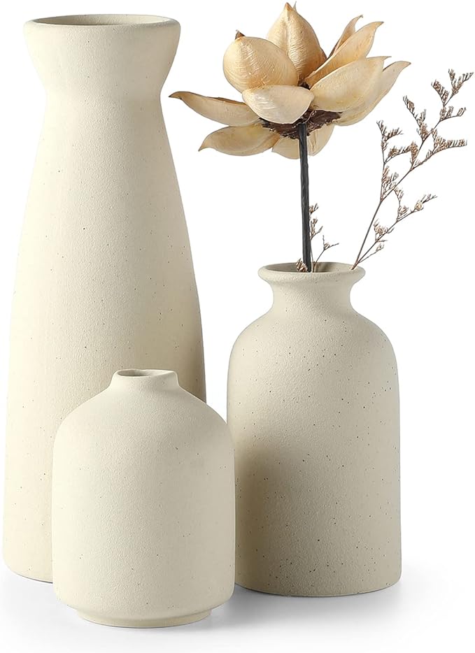 CEMABT Beige Ceramic vase Set-3 Small Flower vases by CEMABT