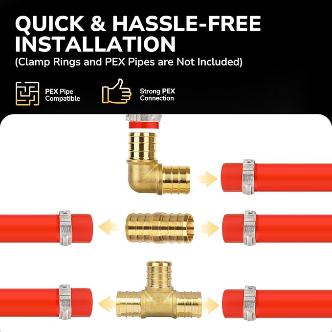 48 Pack 1/2" Pex Fittings Set, Tee and Coupling, Heavy-Duty Brass Crimp Fittings - Image 4