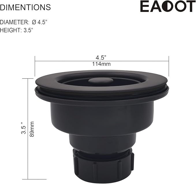 EADOT 3-1/2 Inch Polymer Black Sink Drain Assembly - Image 6