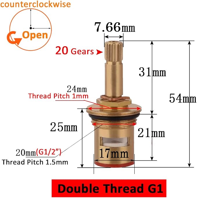 Faucet Ceramic Cartridge Valve, G1/2" Brass Tap Ceramic Disc Cartridges - Image 2