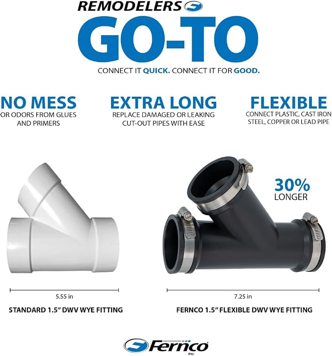 Fernco 1.5 in. Hub Flexible PVC Wye DWV Pipe Fitting Connector - Image 3