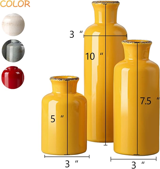 CwlwGO- Yellow Ceramic Vase Set, Modern Decorative Vases - Image 2