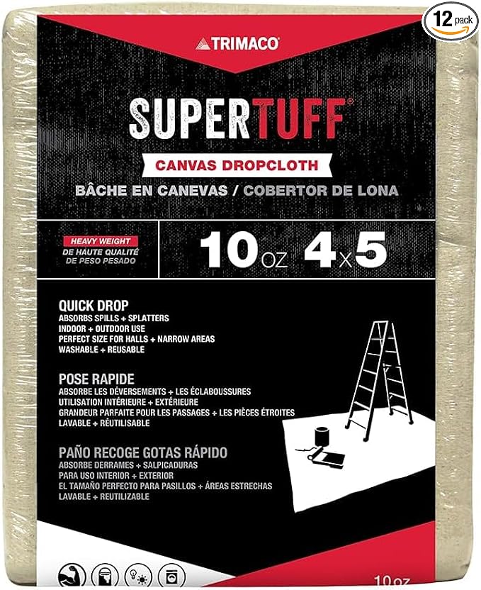 Trimaco SuperTuff 10 oz Thick Heavyweight Canvas Drop Cloth, 4-feet x 5-feet by Trimaco