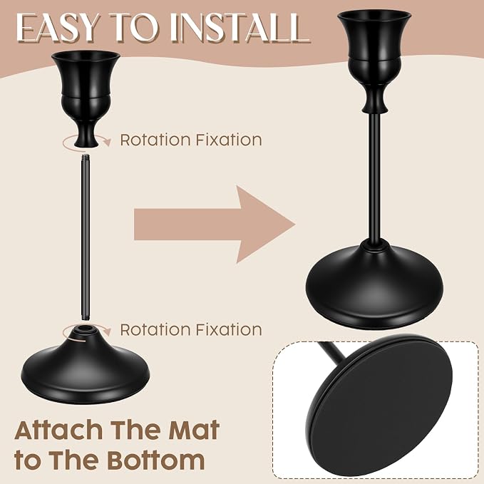 24PCS Brass Black Taper Candle Holders Set, Vintage Candlestick Holders | Tall - Image 3