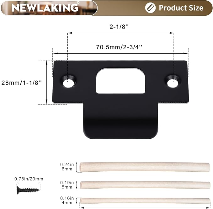 T-Shape Door Strike Plate, Matte Black, 2-1/8'' Hole Spacing | Door Frame - Image 2