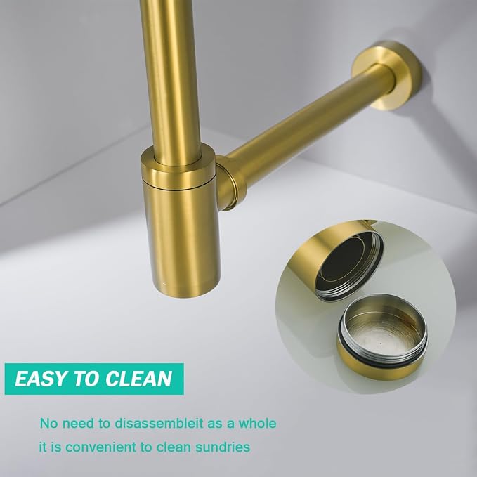 Brass Round Bottle P-Trap with Pop Up Drain Stopper with Overflow, 1 1/4 - Image 8