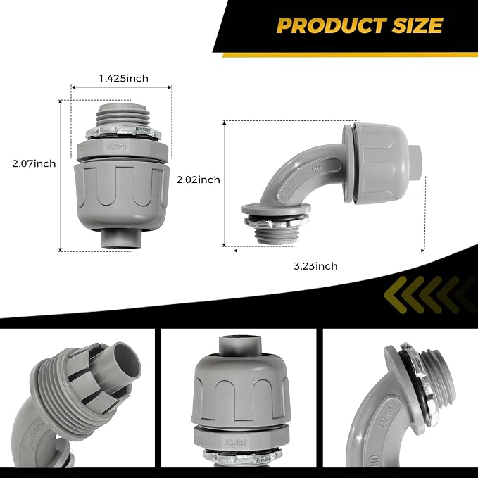 Conduit Connectors, 1/2 Inch Liquid Tight Connector NPT Non-Metallic - Image 2