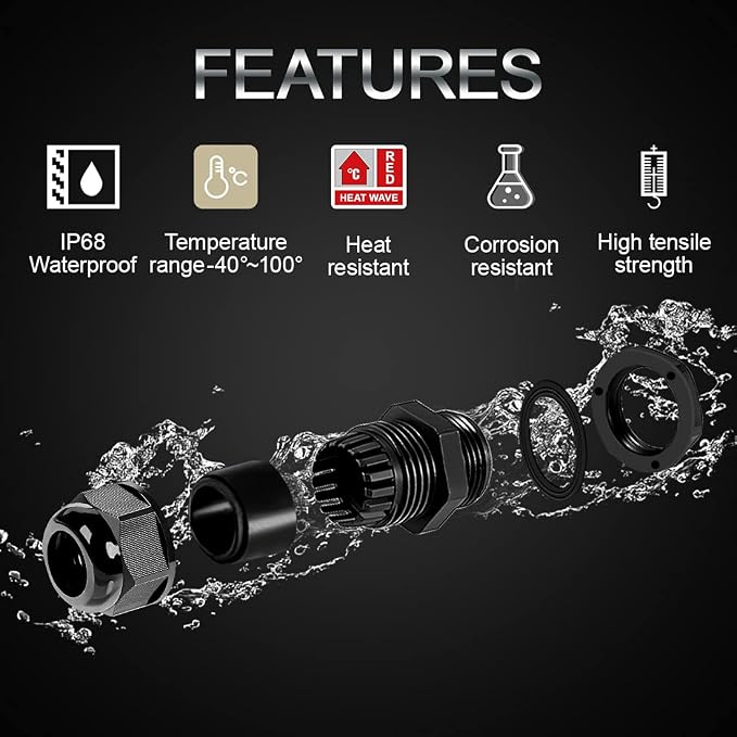 5 Pack NPT 1-1/4" Cable Glands Waterproof Adjustable 24-32mm Cable Connectors - Image 3