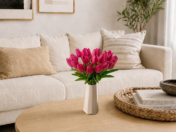 Mandy's 20pcs Artificial Hot Pink Tulips | 13.5 Inch Lifelike PU Tulips Faux - Image 8