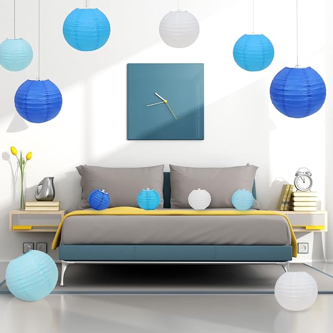 LURICO 16 Pcs Blue/White Paper Lanterns - Image 8