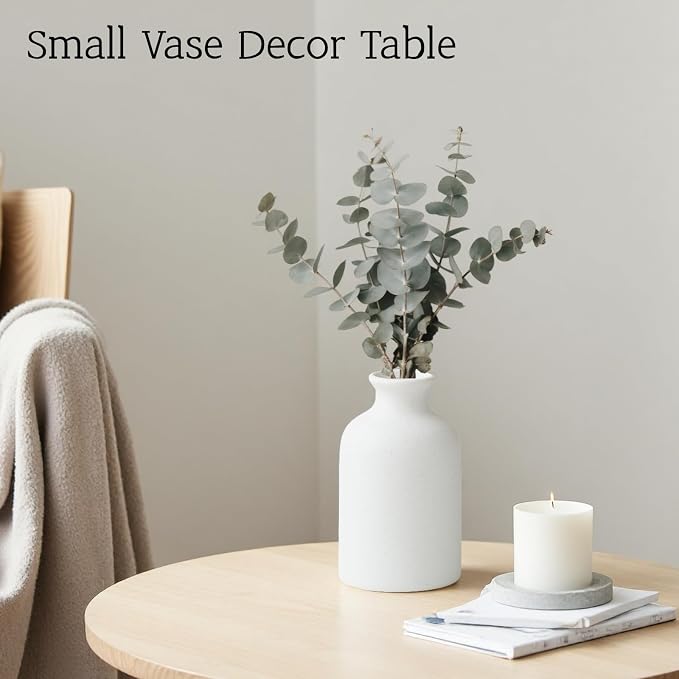 Small White Ceramic Vase Set of 3, Modern Boho Farmhouse Flowers Vases | - Image 5