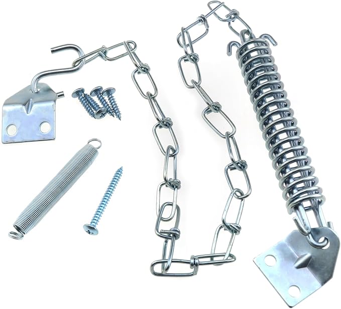 1 Set of Spring Loaded Screen Door Chain Set Silver Windproof Door Chain Heavy - Image 3