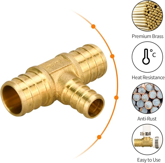 12 Pack 3/4" × 3/4" × 1/2" Brass PEX TEE Fittings | - Image 3