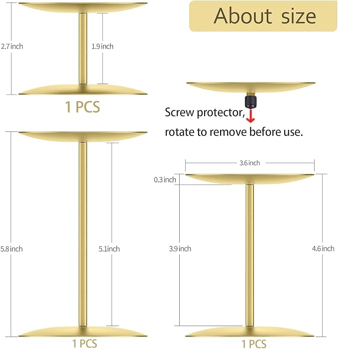smtyle Gold Pillar Candle Holders, Reversible Set of 3 - Image 3