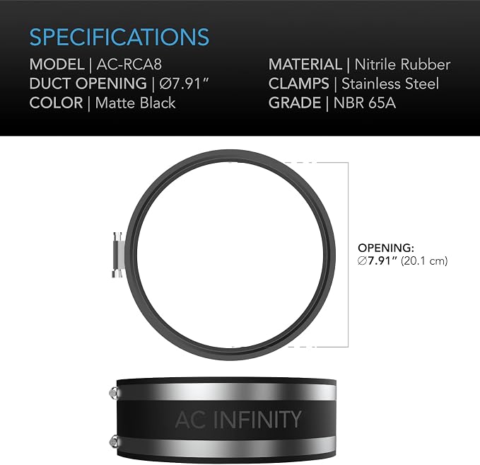 AC Infinity Noise Reduction Clamp 8-Inch, Duct Coupler. | Stainless Steel Clamps - Image 5
