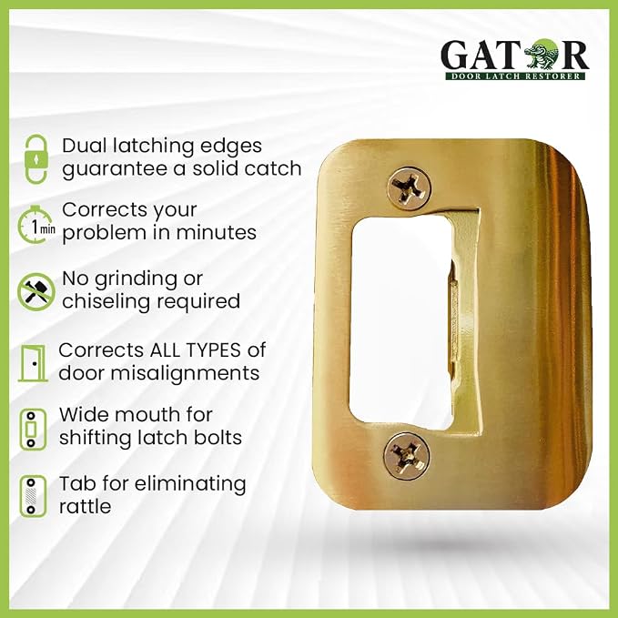 Gator Door Strike Plate 2-1/4" Latch Restorer, Bright Brass, No Chiseling - Image 5