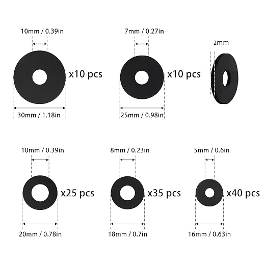 120Pcs Flat Rubber Washers Assortment Kit, 16/18/20/25/30mm Black Washer - Image 2