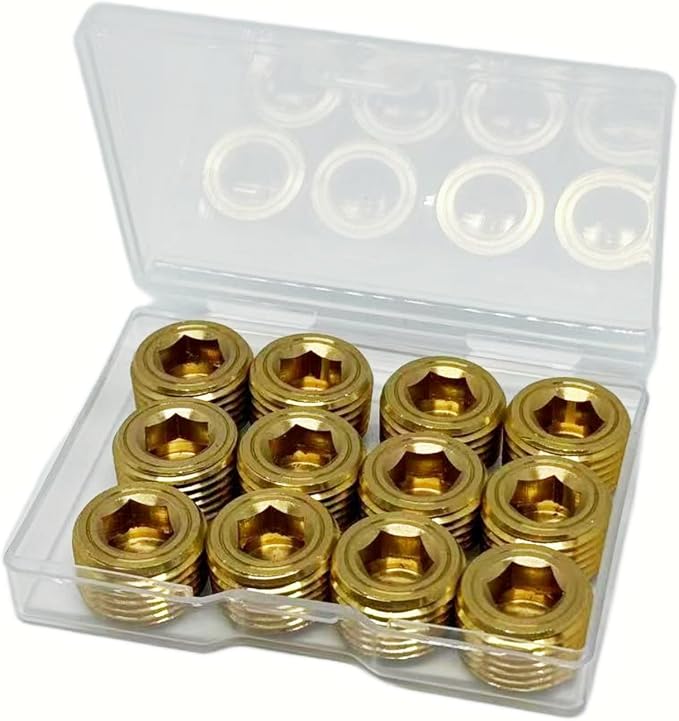 12PCS 3/8" NPT Brass Male Pipe Plug Fitting Hex Counter Sunk Pipe Plug by JSMOUID
