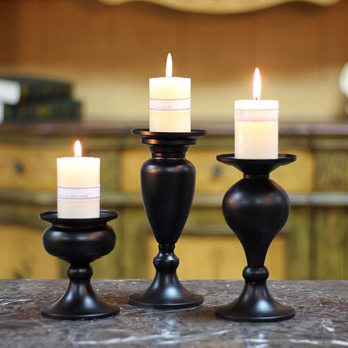 Sziqiqi Pillar Candle Holders Set of 3 Black - Image 3