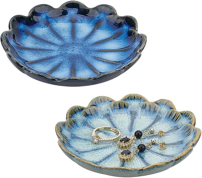 NBEADS 2 Pcs 2 Color Ceramic Jewelry Tray, Lotus Flower Shape Ring Dish Holder by NBEADS