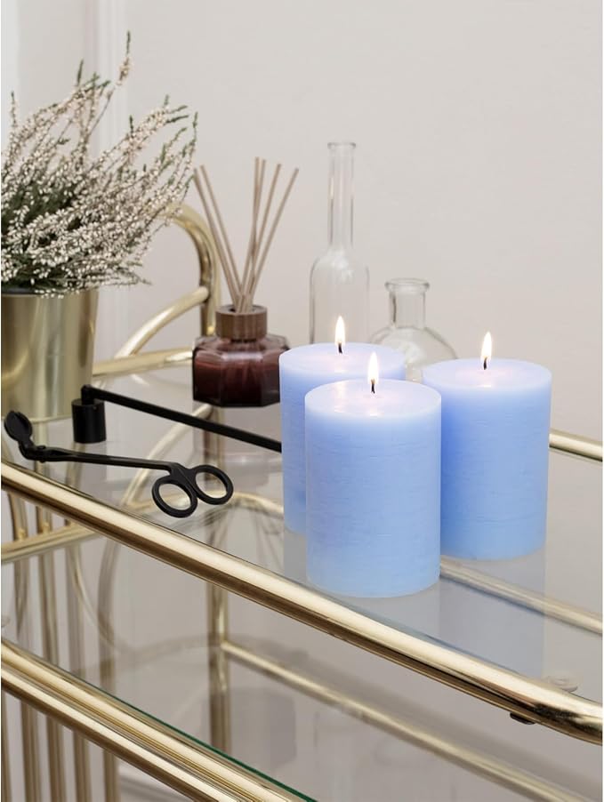 3x4 inch Pillar Candles Set of 3 – Unscented Dripless Rustic Light Blue Candles - Image 6