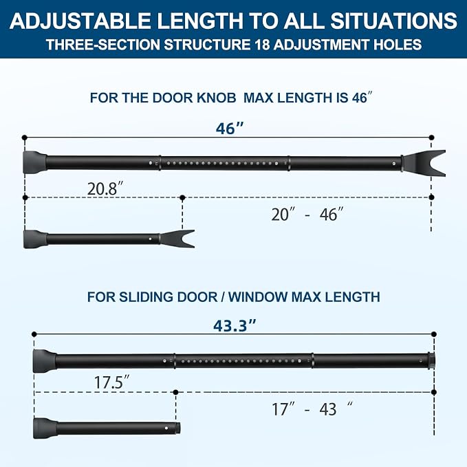 Rerishom 2 Pack Door Security Bar, Heavy Duty Door Stopper Jammer | Locking - Image 2