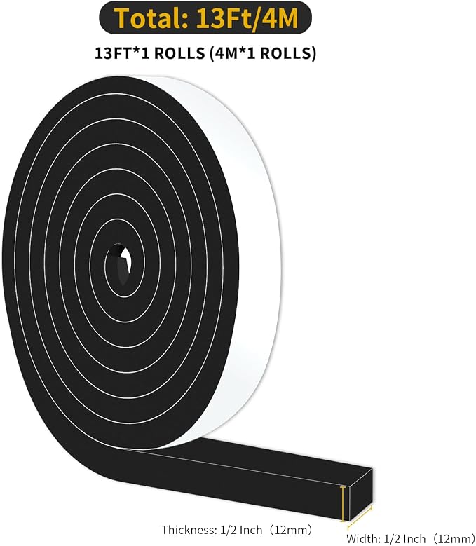 Foam Tape, Weather Stripping, High Density CR, Soundproof, 1/2 in x 1/2 in x - Image 2