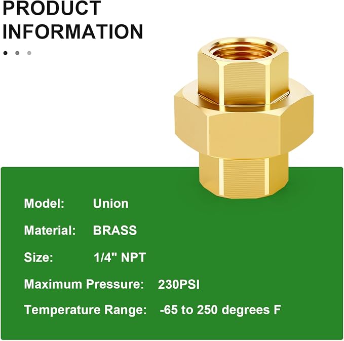 2PCS Brass Union，1/4" NPT Female x 1/4" NPT Female Brass Pipe Fitting - Image 4