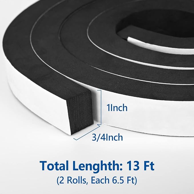 Kikerike Self Adhesive Foam Tape Weatherstrip 1/in x 3/4In x 13Ft High Density - Image 2