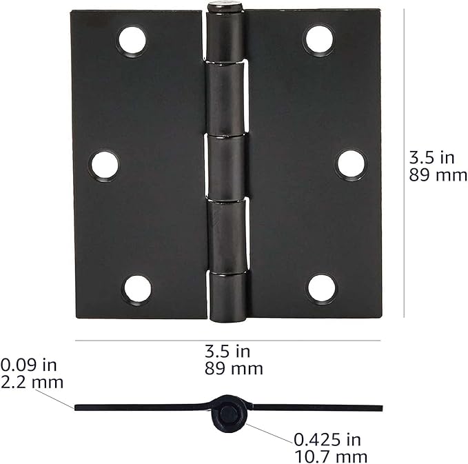 Amazon Basics Interior Door Hinges, 3.5 x 3.5 Inch, Matte Black - Image 5