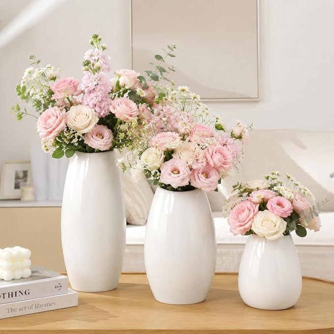 hjn Ceramic Vase Set of 3 White Flower Vase - Image 3
