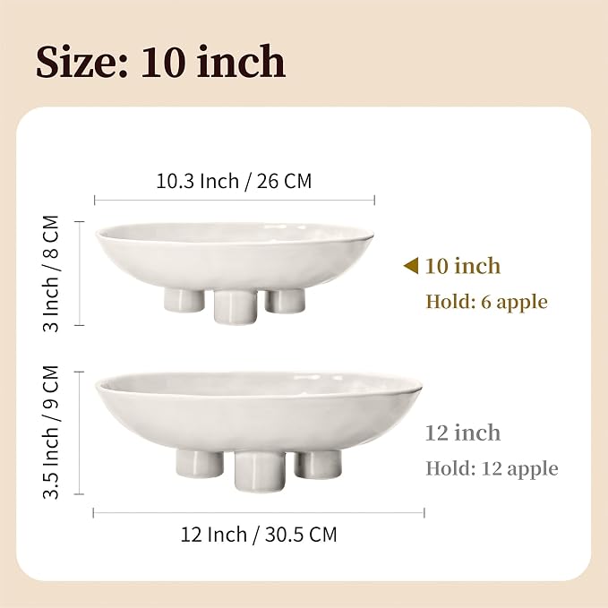 Three-Leg Ceramic Fruit Bowl, 10 Inch Oval Serving Dish - Image 7