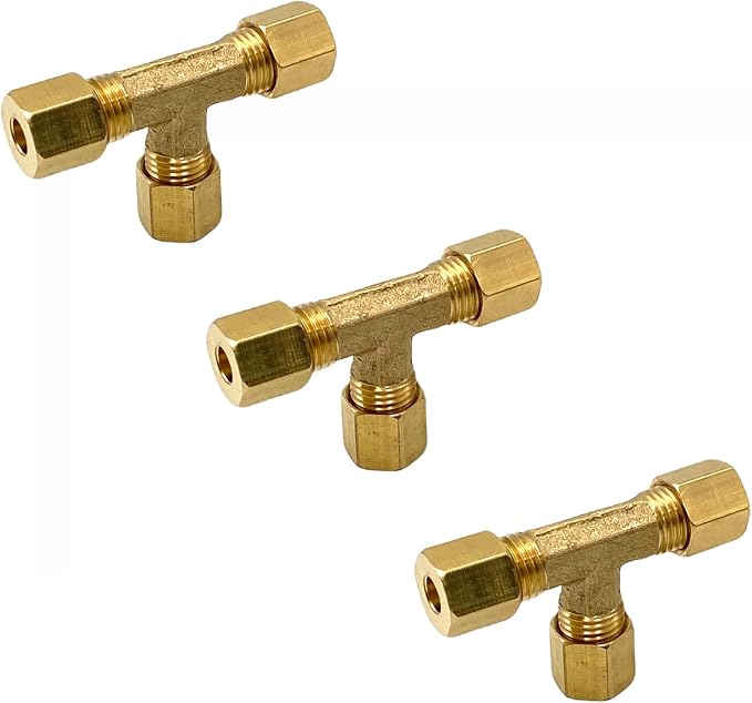 3 Pcs 3/16" OD Brass Compression Fittings, 3/16" OD 3 Way 90 Degree Adapter by Bumugufu