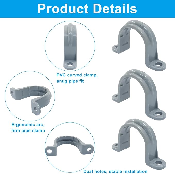 1 Inch PVC Pipe Strap, 20 Pack | 2-Hole, Plastic Conduit Clamp, Pipe Supports - Image 4