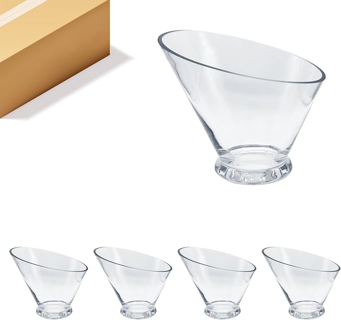 WGVI Slant Cut Calyx Glass Vase, Width 9", Height 7.75", Candy Dish, Fruit Jar by WGVInternational-OpusGlassware