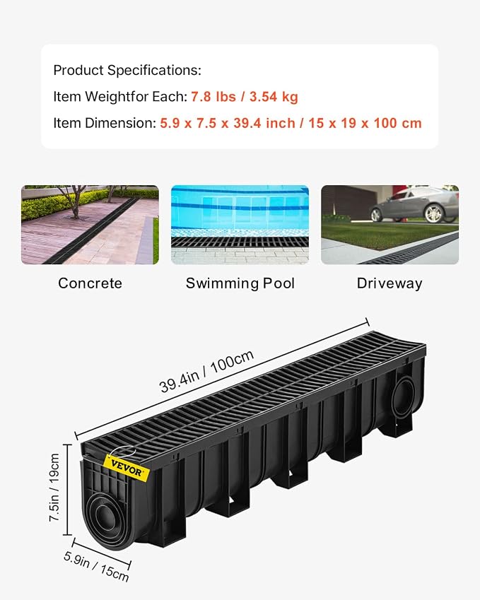 VEVOR Trench Drain System 4 Pack, Channel Drain - Image 7