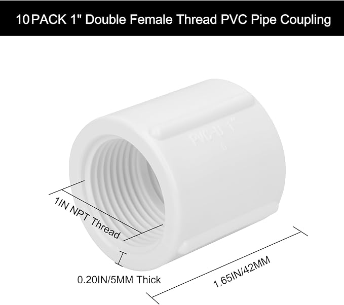 10Pack 1" Double Female Thread PVC Pipe Coupling Adapter Pipe Fitting Connector - Image 2
