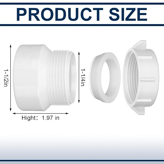 8 Pack White 1-1/2 Hub x 1-1/4 Slip PVC Trap Adapter Dwv Drain Pipe Slip - Image 5