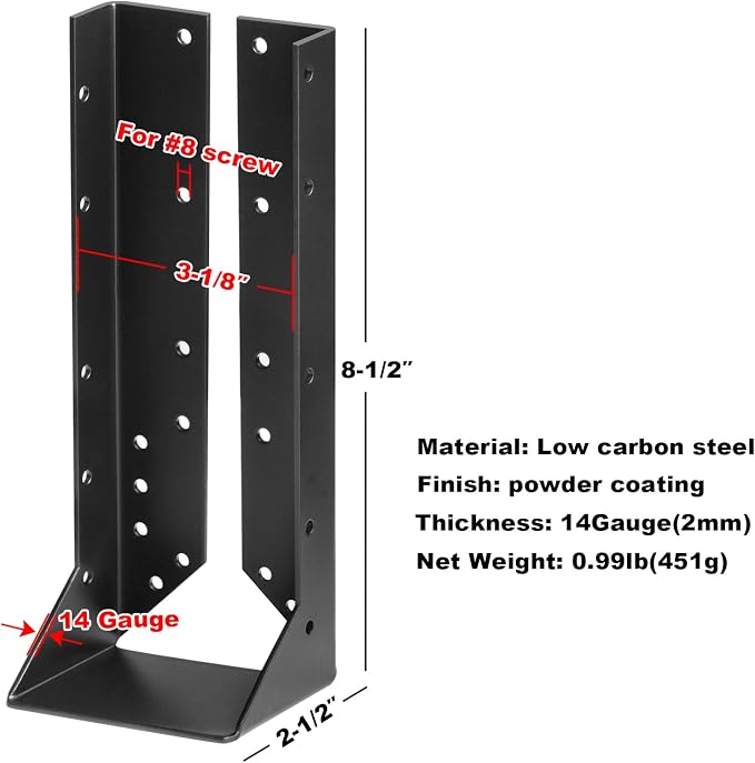 GBGS 4 Pack Double 2 x 10 Concealed Joist Hanger, 14 Gauge - Image 3