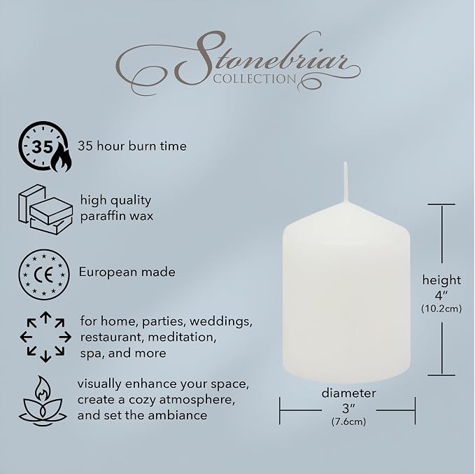 Stonebriar 3 Pack Tall 3 x 4 Inch 35 Hour Long Burning Unscented White Wax - Image 11