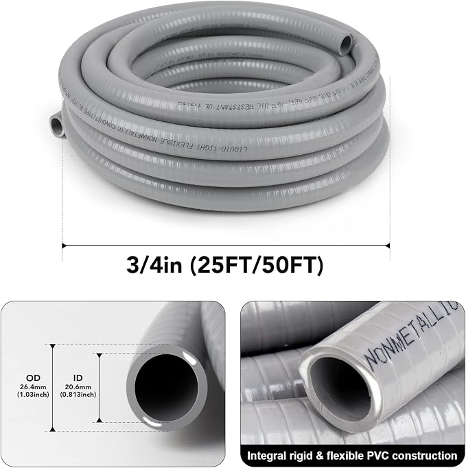 3/4inch 100ft Liquid-Tight Conduit and Connector Kit, Flexible Non Metallic - Image 2