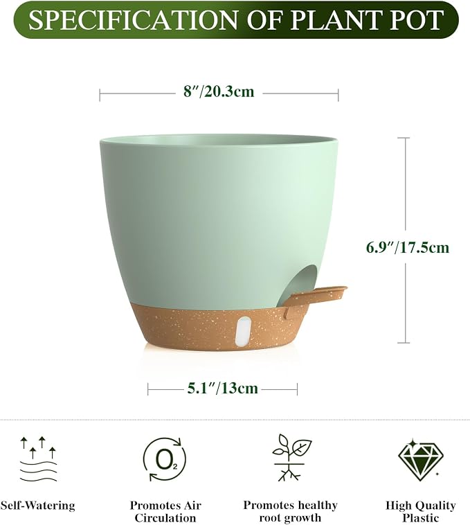 Self Watering Pots with Drainage Holes, 2 Pack 8 Inch Plant Pots with Water - Image 2