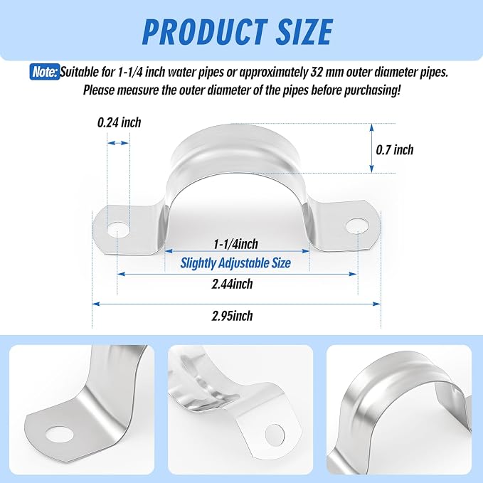 Yaocom 100 Pcs 1 1/4 Inch Opening Pipe Strap 304 Stainless Steel Conduit Clamp - Image 2
