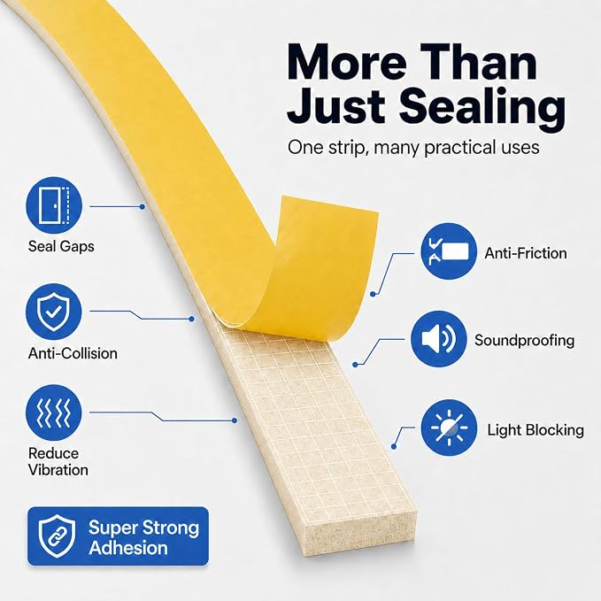 1" x 2" EVA Foam Weather Stripping Tape, 13FT Self-Adhesive Foam Seal Strip - Image 4