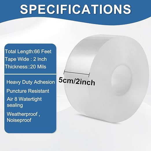 Transparent Window Weather Sealing Tape 2IN x 66 FT Draft Isolation No Residue - Image 3