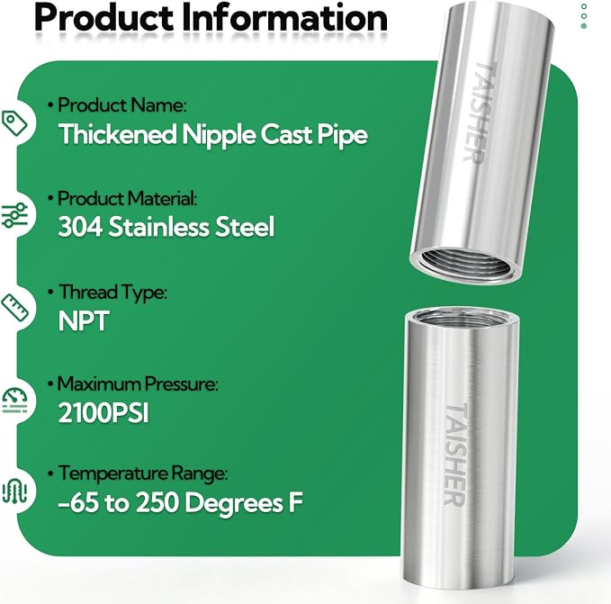 2pcs Thickened Nipple Cast Pipe 1/4" NPT Female - Image 3