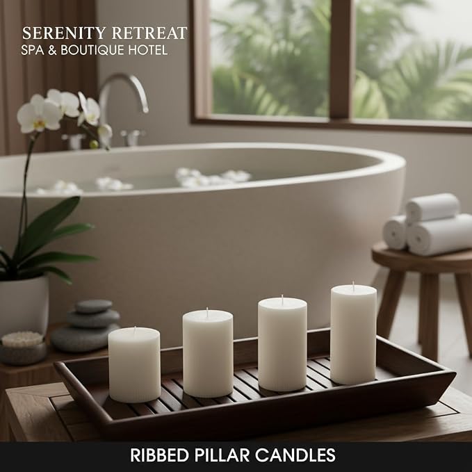 Ribbed Pillar Candles, Large Mixed Soy Wax Scented Pillar Candles | Aesthetic - Image 3