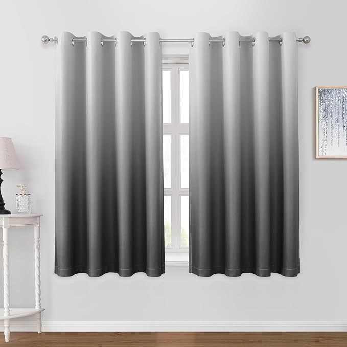 HOMEIDEAS Grey Gray Ombre 100% Blackout 52W x 63L 2 Panels | Gradient, Room by HOMEIDEAS